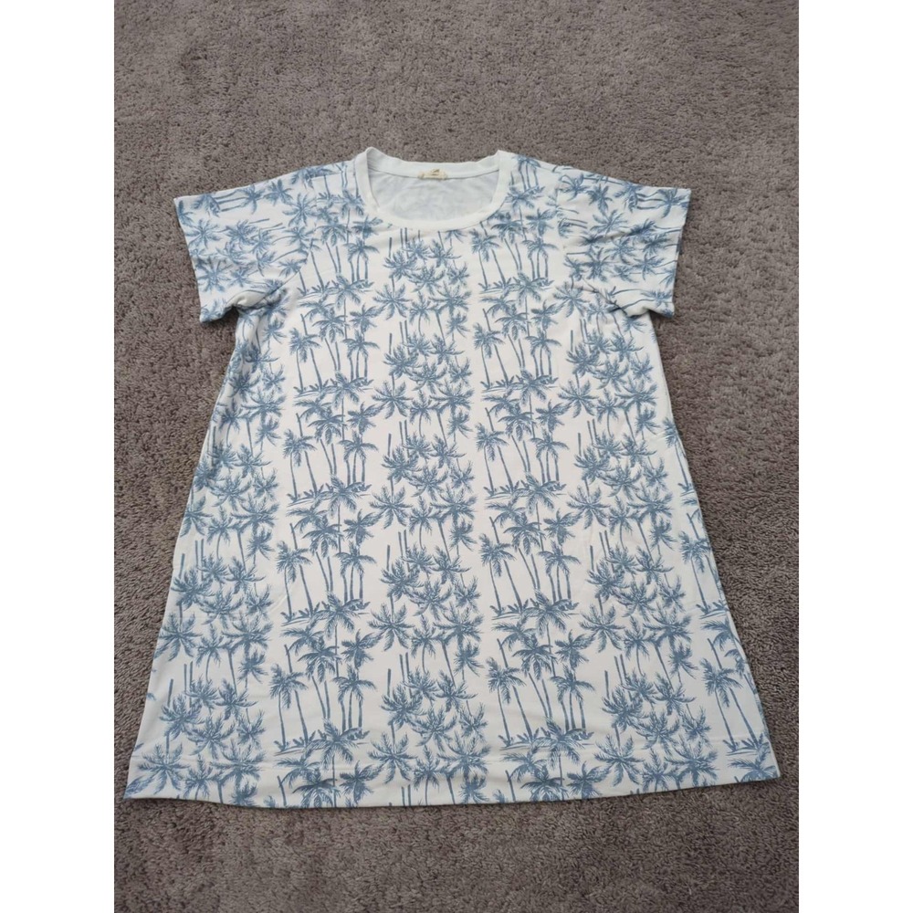 Jane and Delancey T Shirt Dress Womens 1X PLUS White Blue Palm Trees Sleepwear